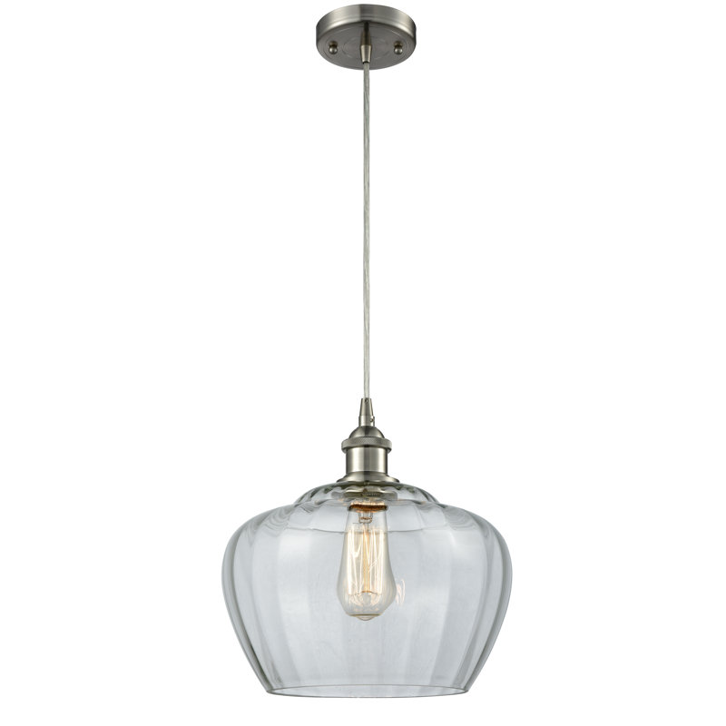 Mini-luminaire suspendu 1 lumière à cordon 11 po Ballston Fenton, Clair, Nickel satiné brossé, Ampoule non incluse