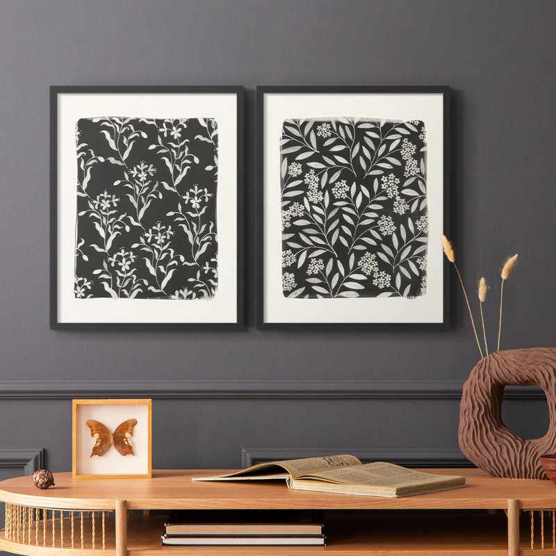 Vintage Floral Pattern I-Premium Framed Print -Ready to Hang - No Nails Required - No Nails Required, 29" H x 46" W, Black