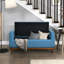 Banc de chambre bleu Mid-Century moderne, structure en bois de noyer massif, espace de rangement sur le dessus, banc d'une capacité de 300 lb pour la chambre à coucher, finition, conception, support de poids-87253003