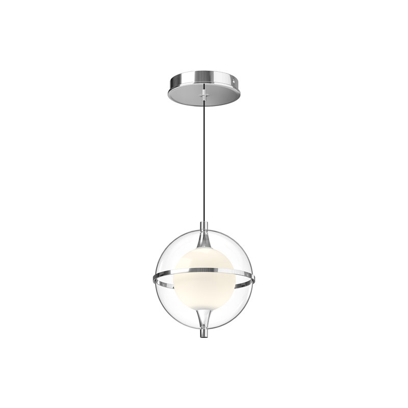 Luminaire suspendu sphère 1 lumière DEL Aries, H 7,88 po x l 8,63 po x P 7,88 po, Chrome
