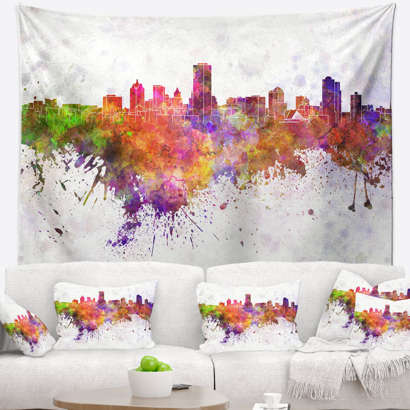 Milwaukee skyline tapisserie Cityscape, H 32 po x l 39 po