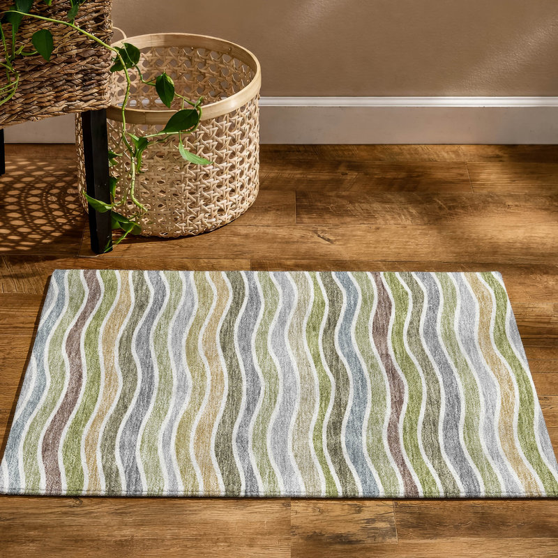 Premium Machine Washable Mayfield AMF2333 Stripes Rug, Fern, 2'6" x 3'10"