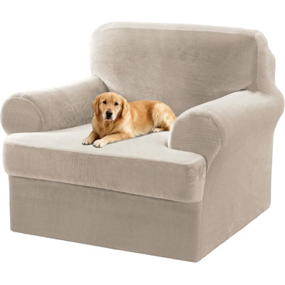 2 Pieces T Cushion Chair Covers with Arms Thick Velvet Couch Cover Stretch T Cushion Sofa Covers