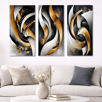 Fractal Waves of Dark Golden Galaxy – Ocean 3 Piece Metal Wall Decor