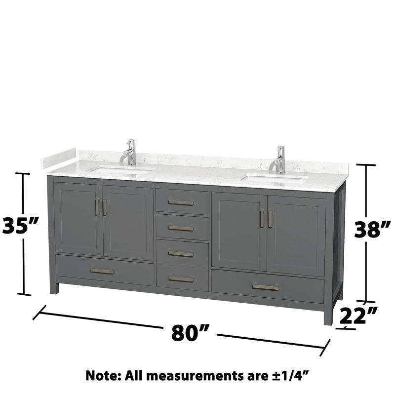 Sheffield 80" Double Bathroom Vanity Set, Carrara Cultured Marble, Dark Gray