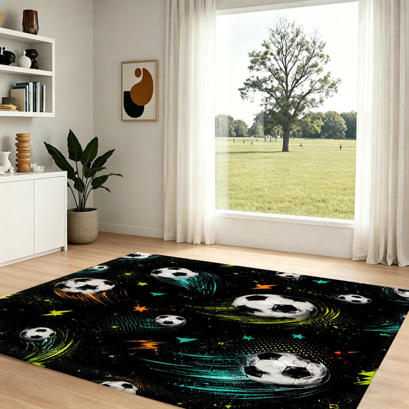 Tapis Vibrant Vibrant Soccer Ball, Rectangle 9'10" x 6'7" (300 x 200 cm)