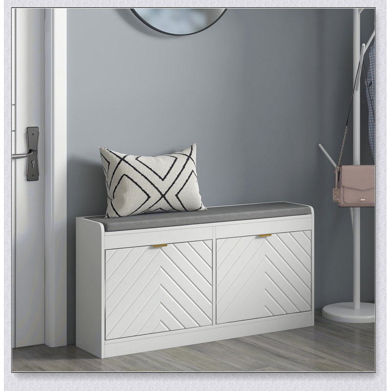 Banc de rangement pour chaussures avec 2 tiroirs rabattables, coussin de siège et évents pour 8 paires de chaussures HOMcom