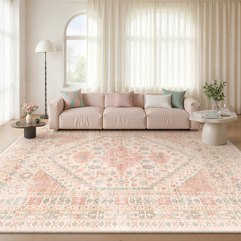 Malaika Machine-Washable Non-Slip Medallion Area Rug, Rectangle 9' x 12', Pink
