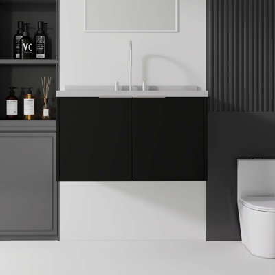 Meuble-lavabo flottant avec comptoir en marbre de culture et portes à fermeture en douceur
