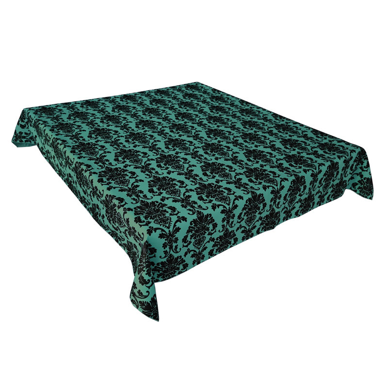 Floral Poplin Damask Tablecloths, 60" Rectangle, Green Teal