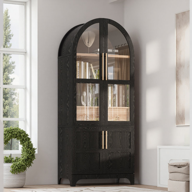 Armoire de garde-manger arquée de 71 po de hauteur avec tablettes de porte, armoire de rangement de ferme avec tablettes ouvertes et réglables