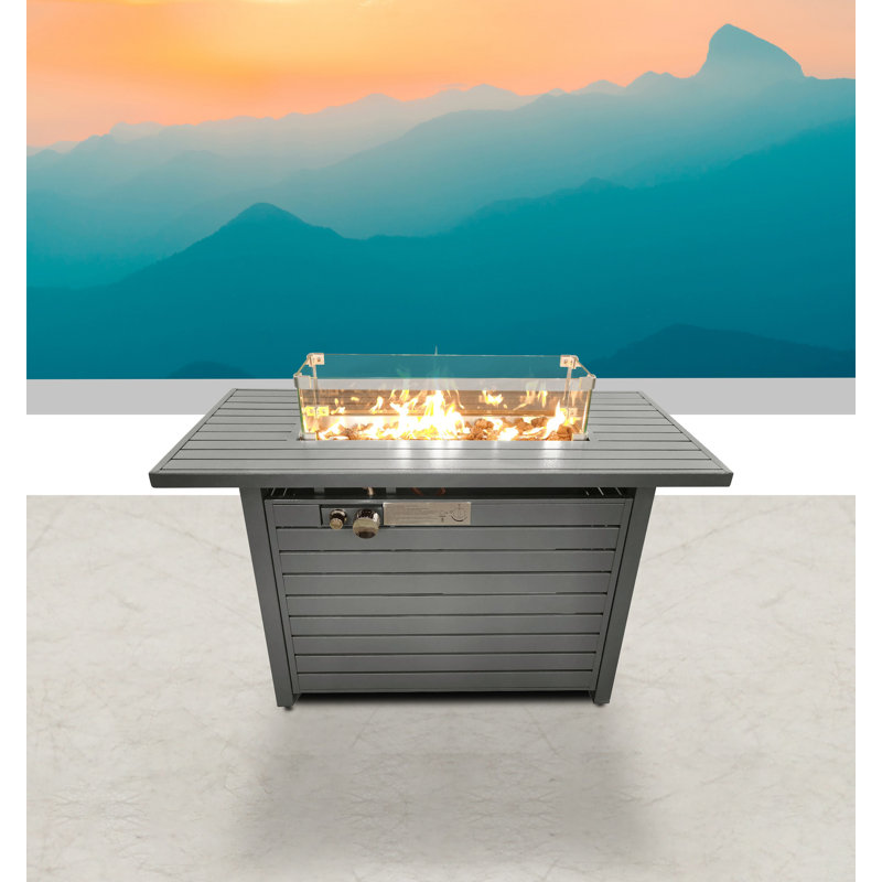 Table de foyer d'extérieur au propane en acier Vannida, gris, H 24 po x l 42 po x P 20 po