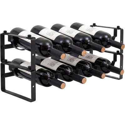 Stackable Steel Wine Rack, Holds 8 to 12 Wine Bottles, Detachable Wave Bottle Storage Organizer for Countertop, Bar, Kitchen and Wine Cellar