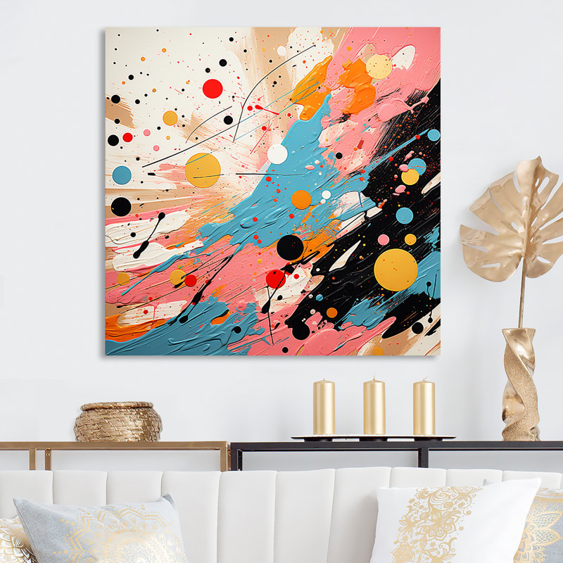 Bleu et rose abstrait Pop Fusion II - Art mural en métal Pop Art, H 16 po x l 16 po