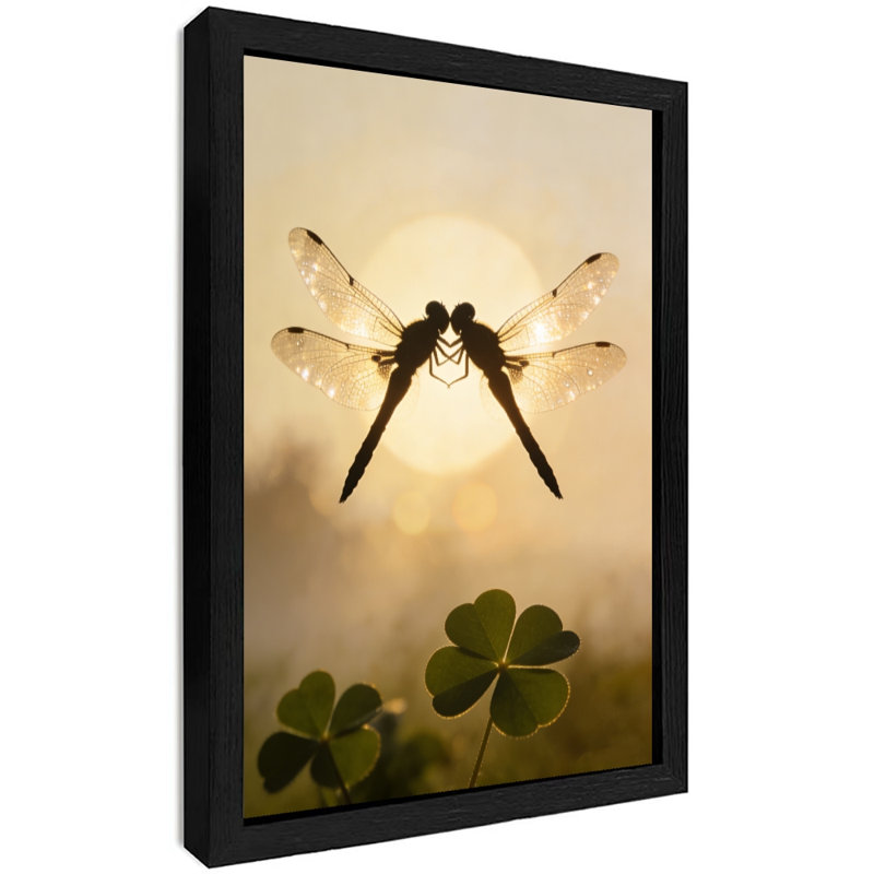 Reproduction d'art de libellule matinale encadrée noire, H 11 po x l 9 po