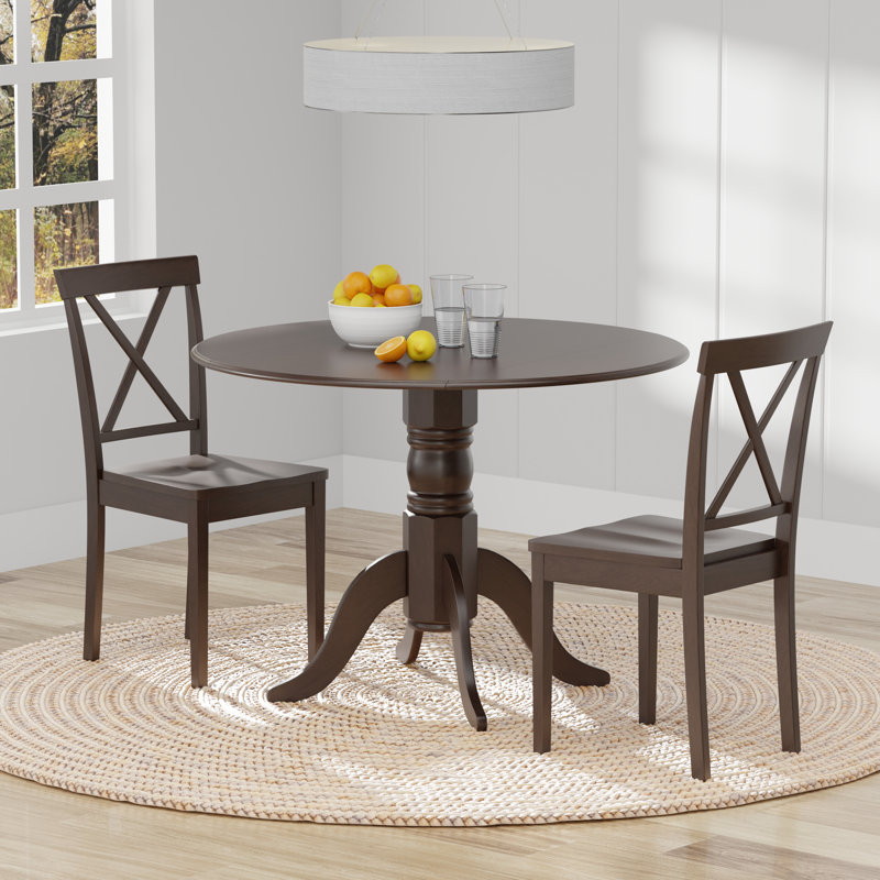 Kwon Solid Wood Top Pedestal Dining Set, Dark Walnut, Dark Walnut, 3 Piece Dining Set
