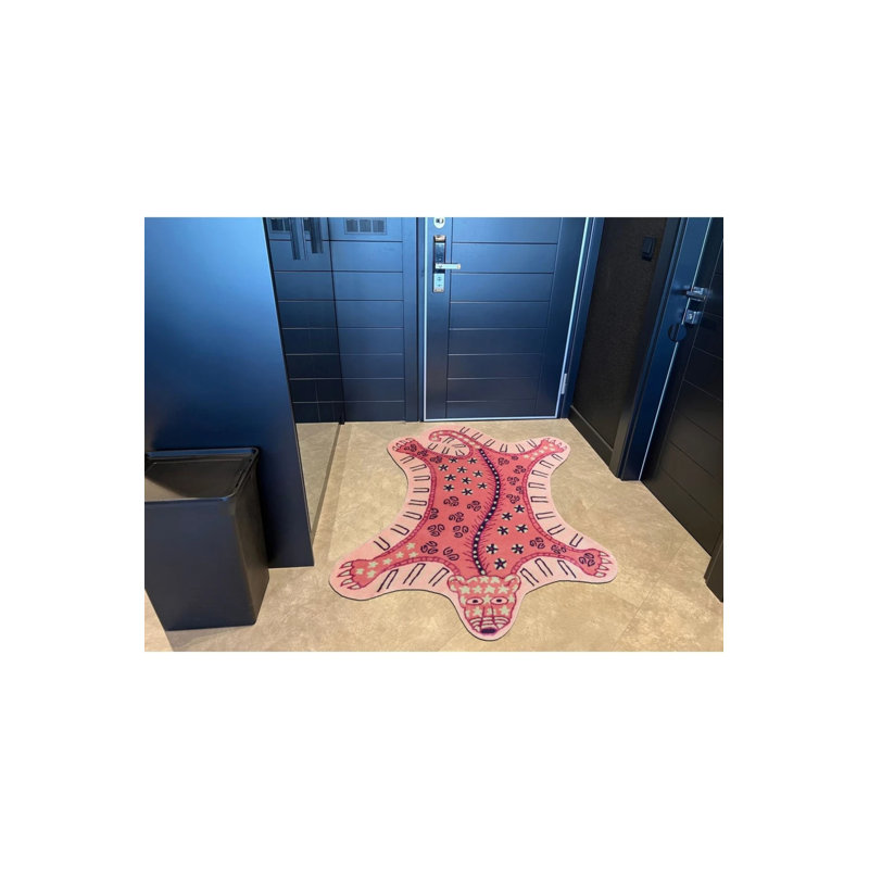 Pink Tiger Figured Woven Floor Carpet, Oval 2'8" x 4'