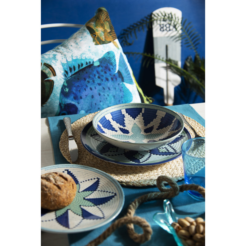 Excelsa Panama Color Cotton Table Runner, 140 x 45cm, in yellow, Blue / White / Grey