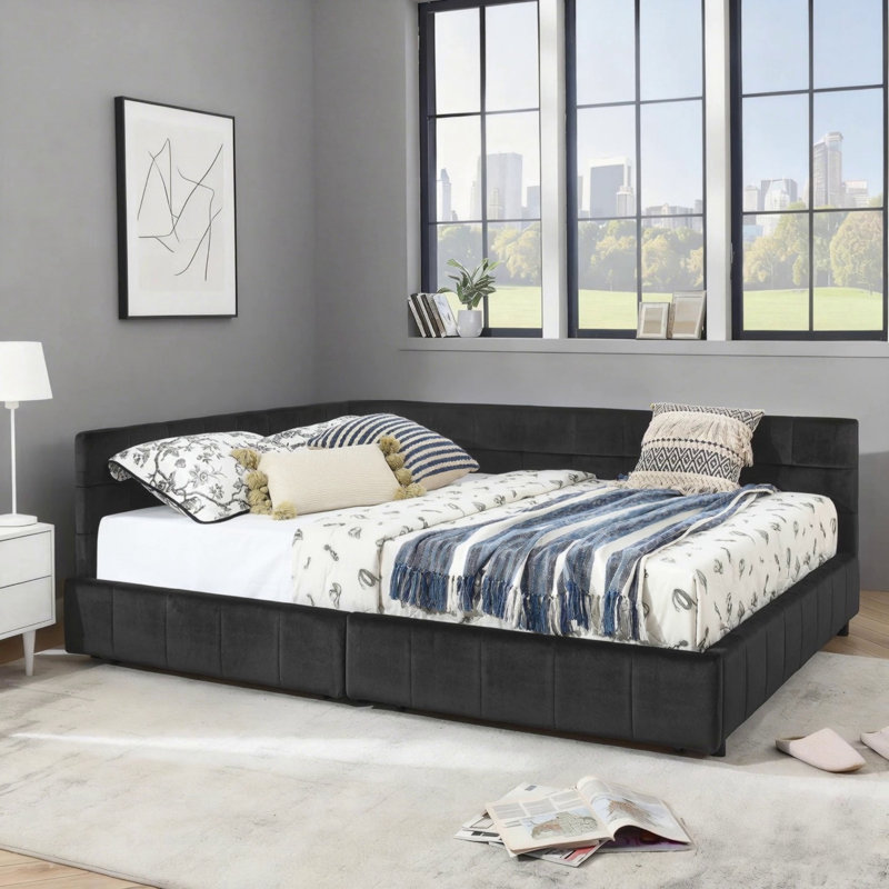 Structure de lit tapissier pour grand lit, Noir, Grand