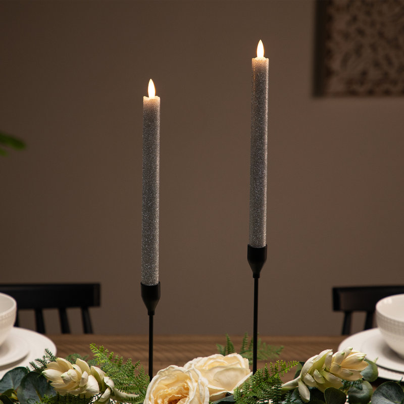 Bougies de Noël effilées sans flamme à DEL 11 po, Argent