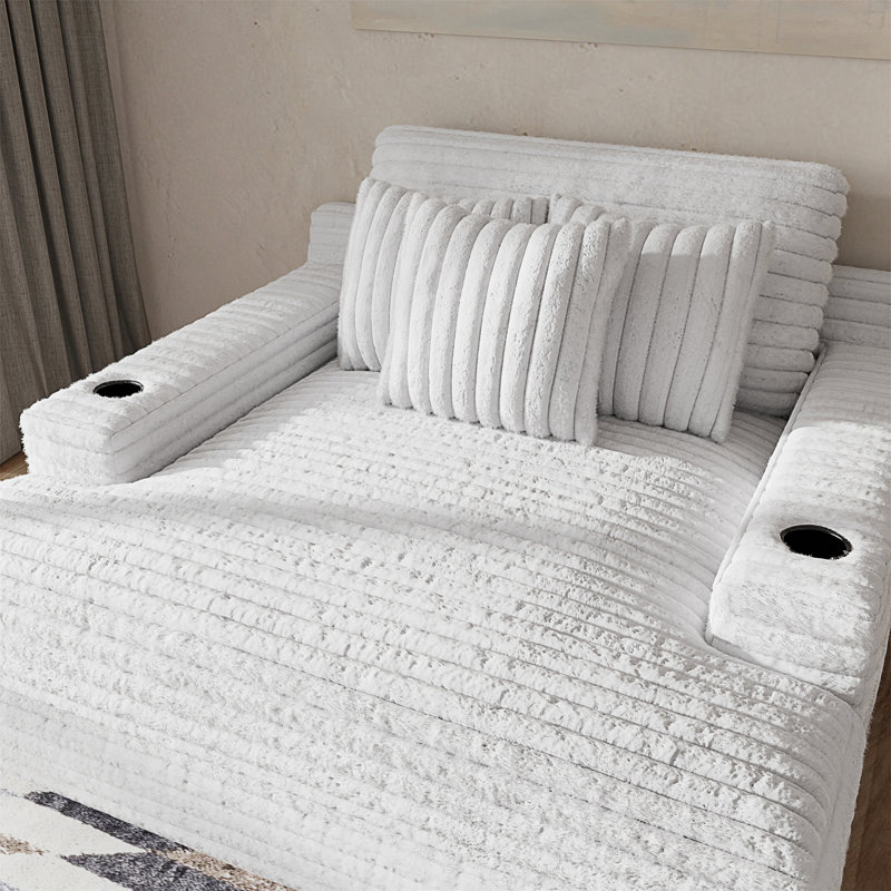Chaise longue surdimensionnée gris clair avec deux porte-gobelets
