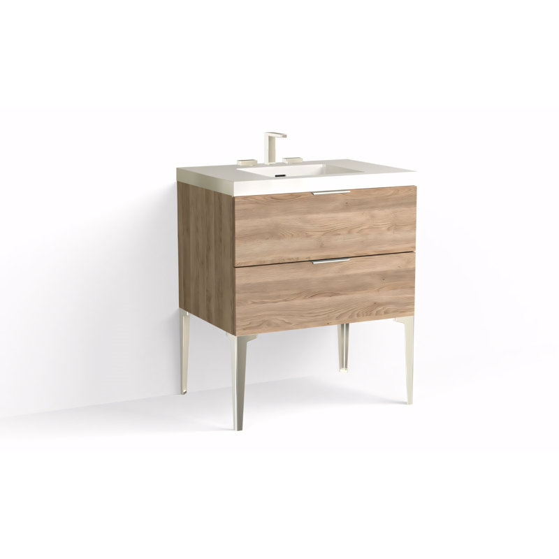 Avila 30" W Freestanding Single Bathroom Vanity with Dean Leg, Gloss White/8" Widespread, Charred, Polished Nickel