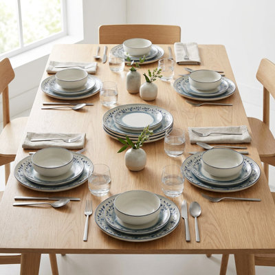 Artisan Blue Floral Reactive Glaze Porcelain Dinnerware Set (24-Piece Service for 6)