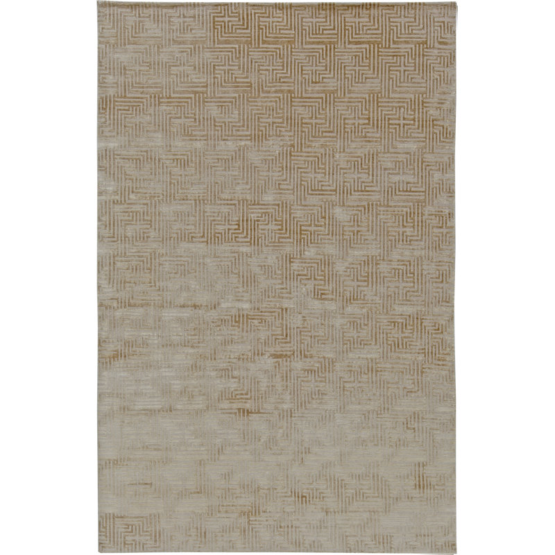 Tapis moderne en laine noué à la main beige / doré 6 pi x 9 pi 3 po Modern