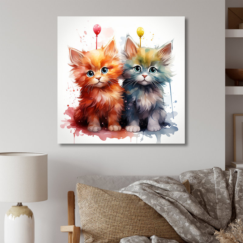Joyful Kittens Playful Nursery - Art mural pour chambre de bébé, Toile tendue, H 16 po x l 16 po x P 1 po