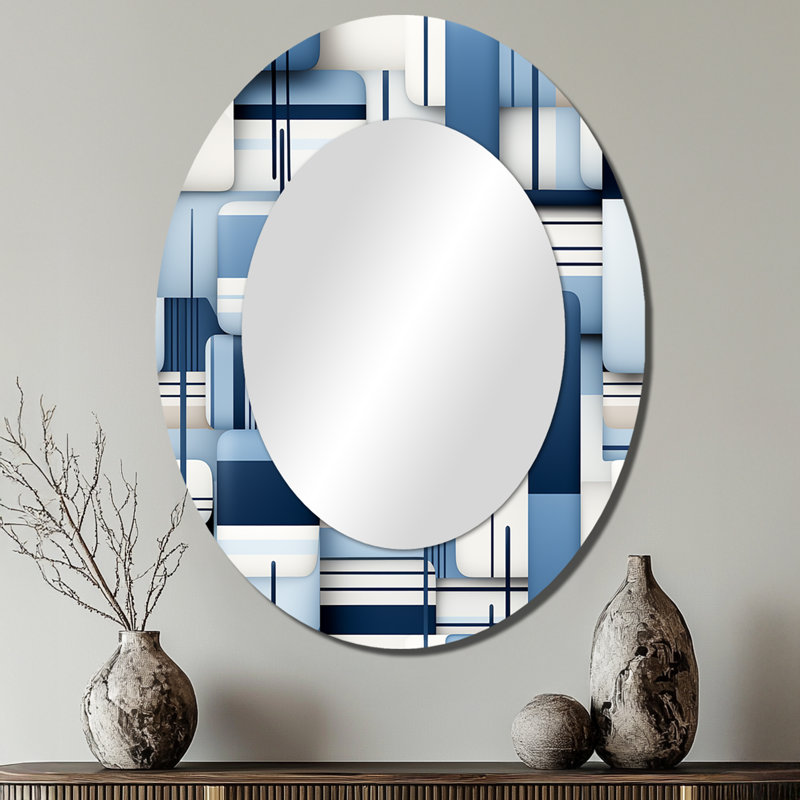 Tomohon - Miroir mural moderne bleu ovale, H 40 po x l 30 po