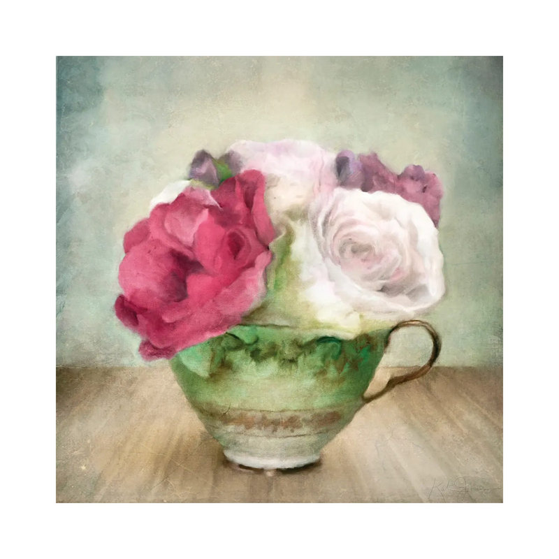 Roses In Green China Tea Cup by Katrina Jones - Wrapped Canvas Print, 30.48 cm H x 30.48 cm W