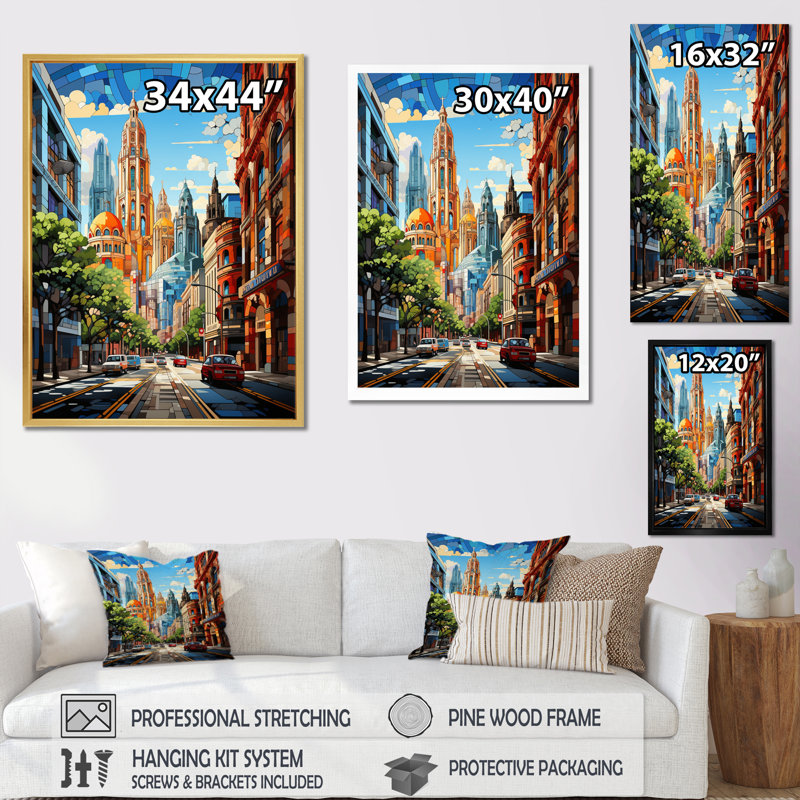 «Amacker City Barcelona Popart II», reproduction sur toile, Cadre photo noir, H 40 po x l 30 po x P 1,5 po