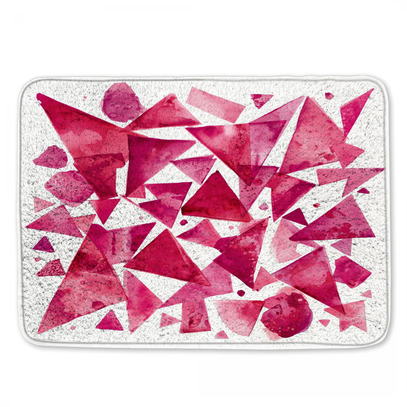 Tapis de bain géométrique à triangles roses, L 24 po x L 17 po