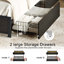 Structure de lit grand Antioch avec 2 tiroirs sous le lit, lit plateforme moderne avec station de charge et lumière DEL, tête de lit avec 2 tiroirs de chevet et tablettes ouvertes, noir-681037732-705684570