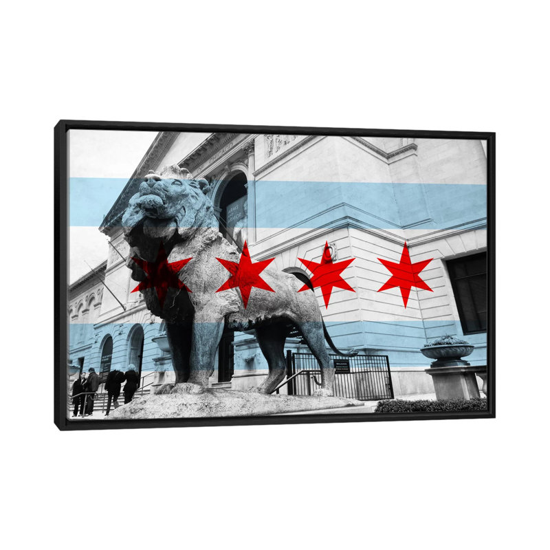 Drapeau de Chicago, Art Institute of Chicago, impression sur toile, H 32 po x l 48 po x P 1,5 po, Toile avec cadre noir
