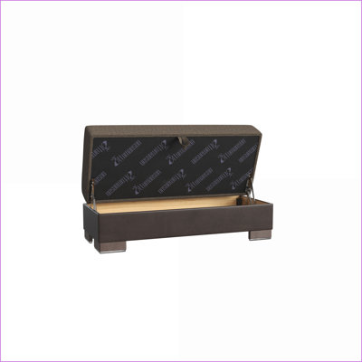 Ottoman with Storage, Click-Clack | Clean-Lined Modern for Small Spaces | Walnut Brown PU Polyester | Brown | Wood