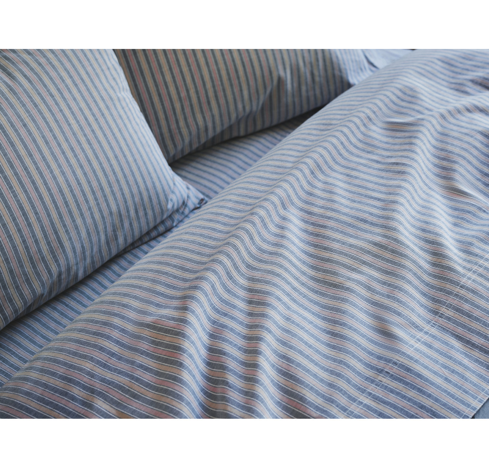 Crinkled 100% Cotton Percale Pillowcase - Set of 2, King Pillowcase, Indigo Stripe