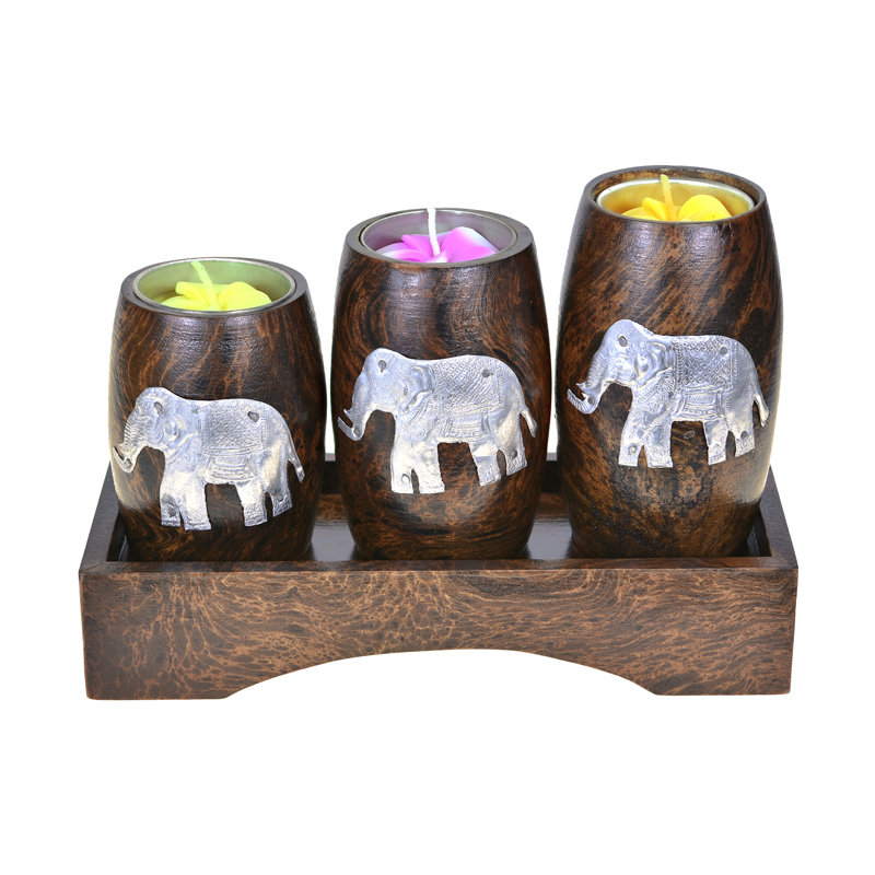 Ensemble de porte-bougie Three Mini Barrel Elephant