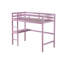 Lit mezzanine simple haut, lit mezzanine en bois d'hévéa avec garde-corps de sécurité, bureau intégré, échelle, rose-1259818055