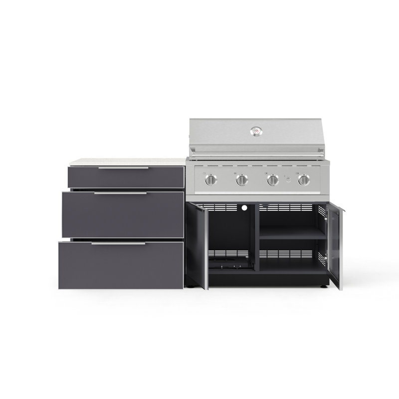 Ensemble d'armoires d'extérieur 4 pièces en aluminium gris ardoise 3 tiroirs, Gaz naturel