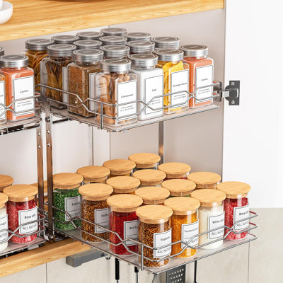 Pull Out Spice Rack, 2 Tier Spice Organization for Cabinet, Heavy Duty Spice Rack