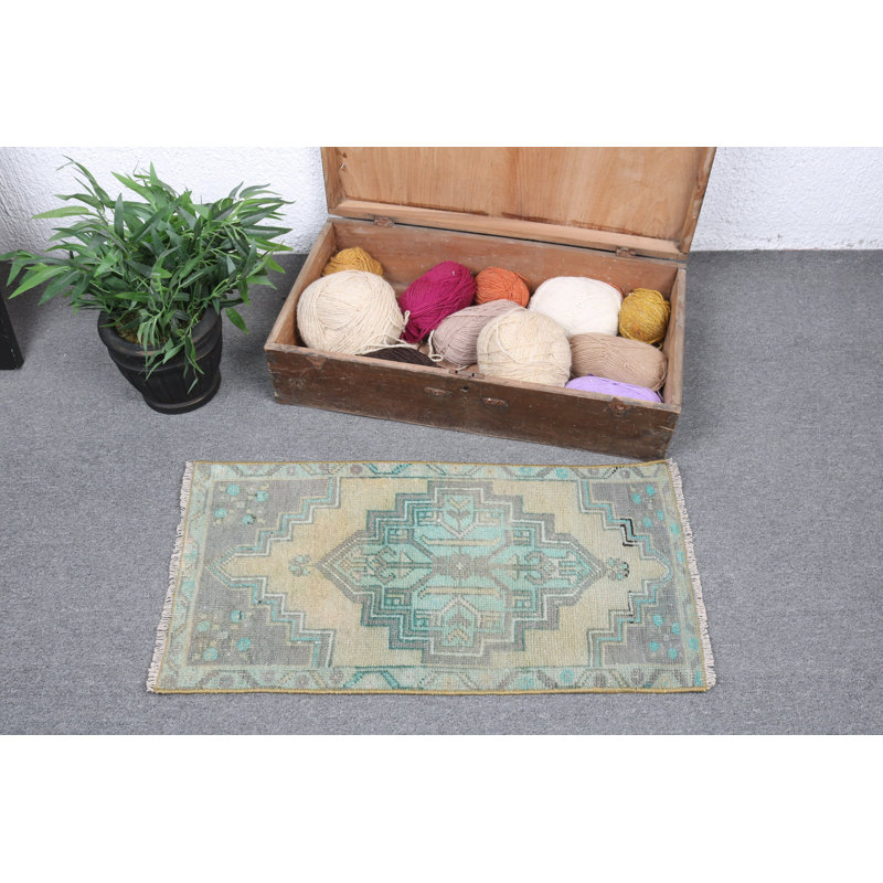 Tapis turc rétro vintage - Tapis d'entrée de petite taille en laine fabriqué à la main, conception kurde unique