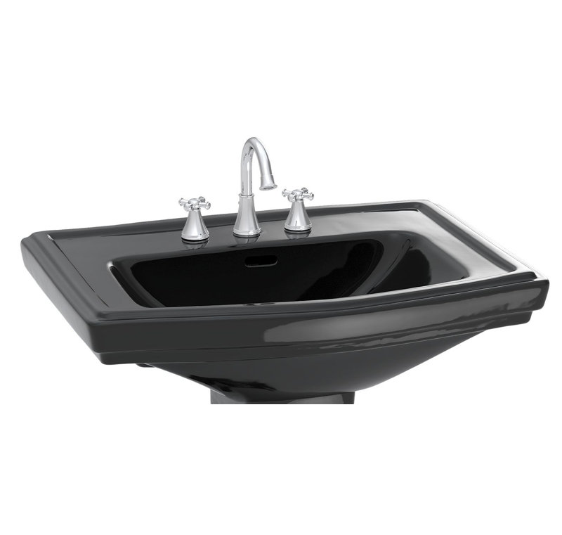 Clayton Ceramic 27" Pedestal Bathroom Sink with Overflow, Ebony, 8" Centers