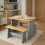 Ensemble repas 3 pièces 28,94 po en bois massif compact avec table et bancs - finition gris naturel et chêne-737639101