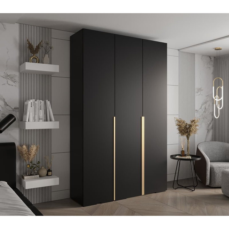 Raland 3 Door Manufactured Wood Wardrobe, Matte Black