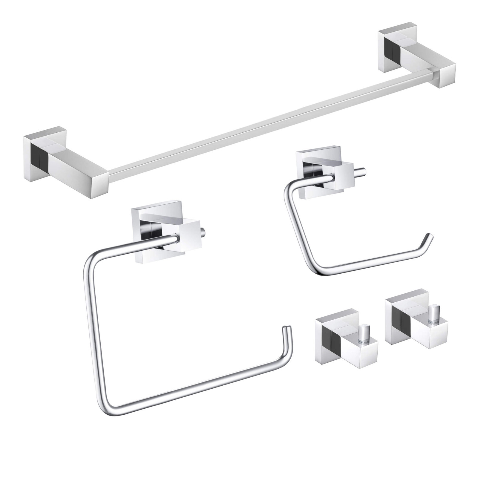 Cube 5-Piece Bathroom Hardware Set, Chrome