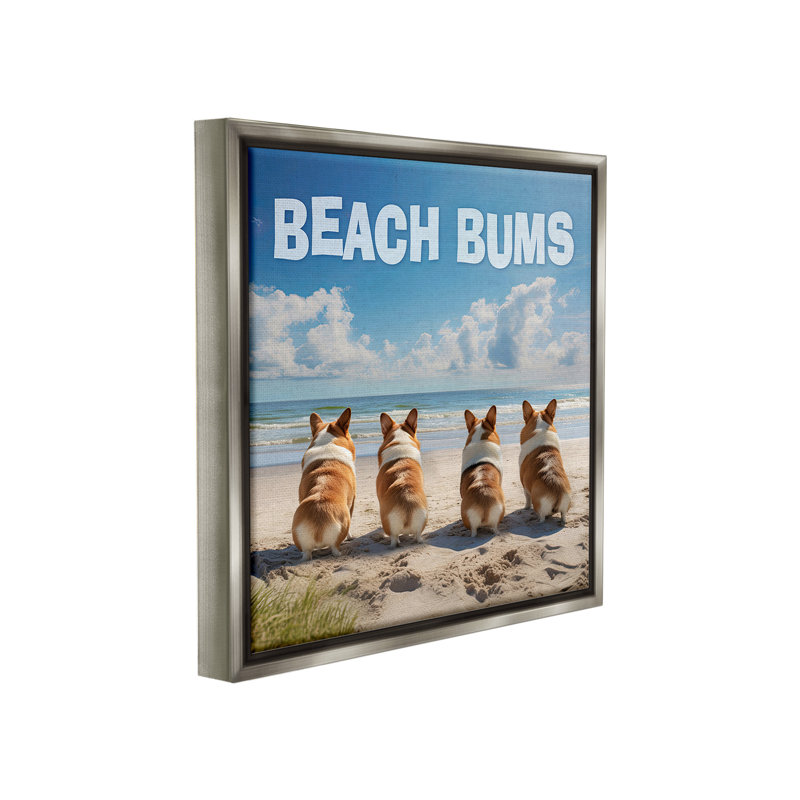 "Beach Bums Corgis" par Jim Baldwin sur, H 25 po x l 25 po, Cadre flottant gris lustré