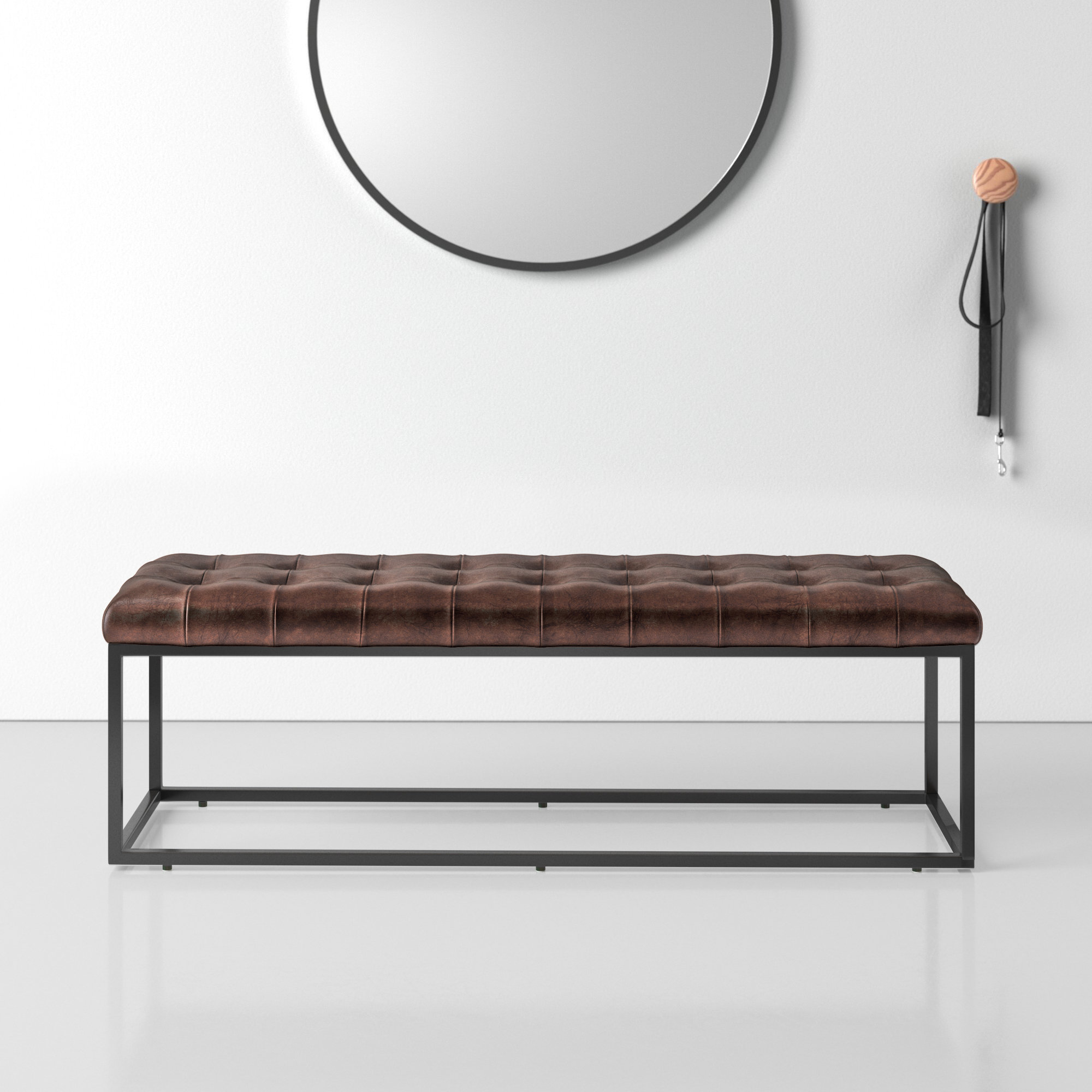 Pearson 50"-55" Genuine Leather Bench, 17.5" H x 55" W x 17" D, Dark Sienna Top Grain Leather