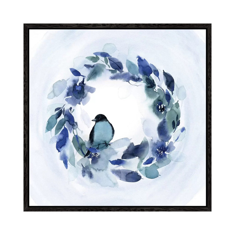 Bird Wreath by Stephanie Ryan - Painting on Canvas, Black Floater Framed, 45.72cm H x 45.72cm W x 3.81cm D