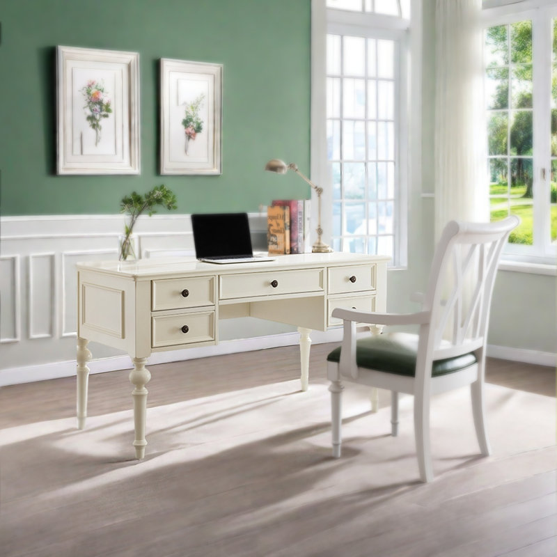 Bureau en bois massif American Country Style, H 30,71 po x l 70,87 po x P 29,92 po, Blanc